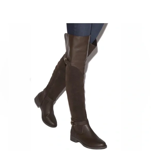 Shoe Dazzle Brown Faux Leather Over the Knee Boots👢Sz 11 - Picture 2 of 11